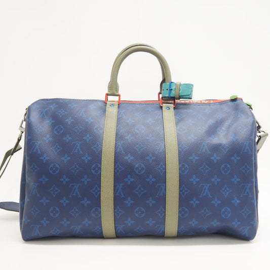 LOUIS VUITTON Boston Duffel bag M43855 leather blue monogram pacific Keepall  bandouliere45