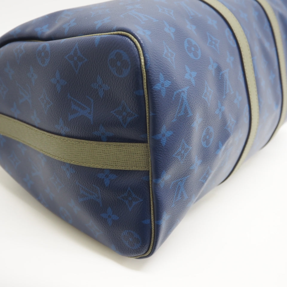 LOUIS VUITTON Boston Duffel bag M43855 leather blue monogram pacific Keepall  bandouliere45