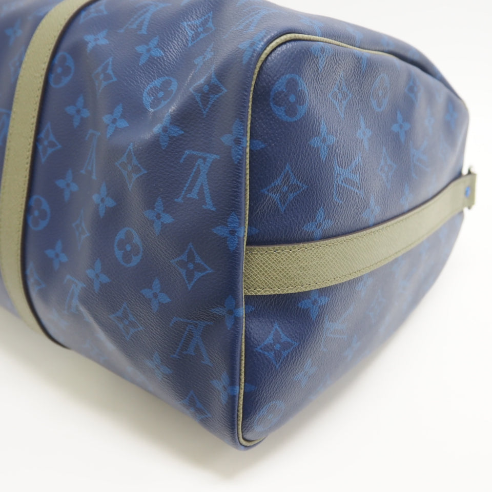 LOUIS VUITTON Boston Duffel bag M43855 leather blue monogram pacific Keepall  bandouliere45