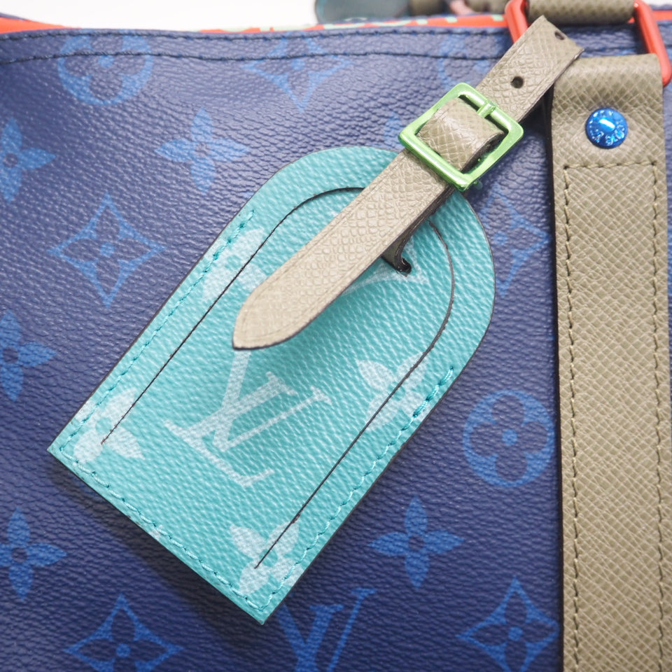 LOUIS VUITTON Boston Duffel bag M43855 leather blue monogram pacific Keepall  bandouliere45