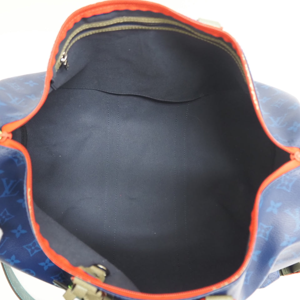 LOUIS VUITTON Boston Duffel bag M43855 leather blue monogram pacific Keepall  bandouliere45