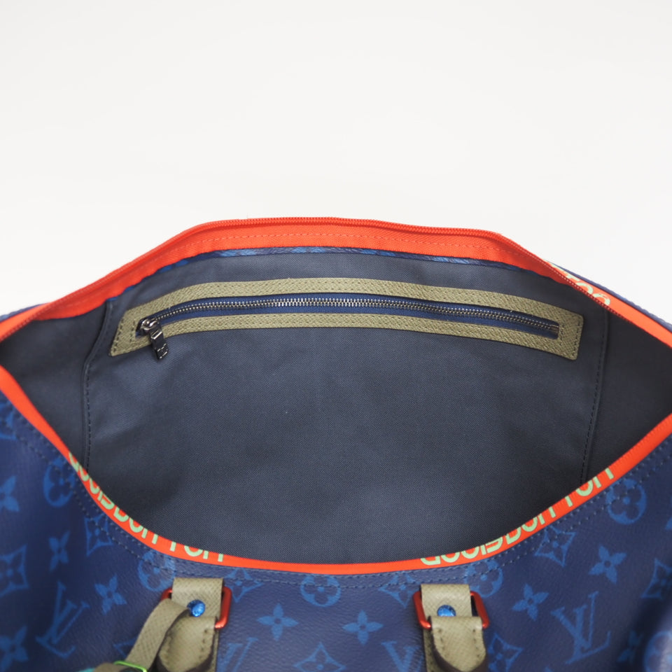 LOUIS VUITTON Boston Duffel bag M43855 leather blue monogram pacific Keepall  bandouliere45