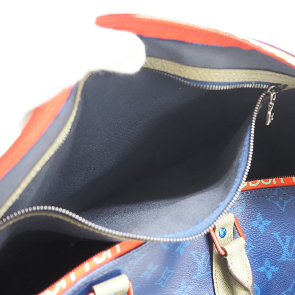 LOUIS VUITTON Boston Duffel bag M43855 leather blue monogram pacific Keepall  bandouliere45