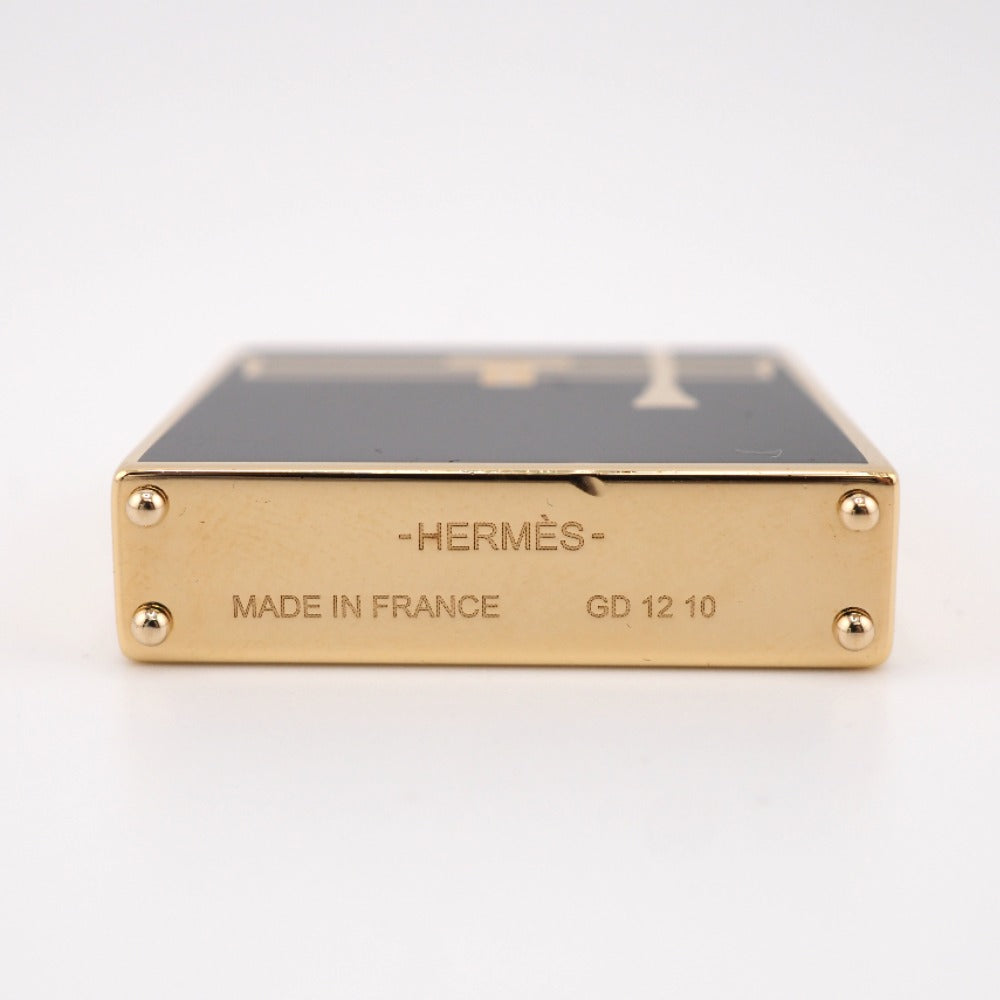 HERMES Necklace 071667FD gold black Pendant top Kelly Curiosity