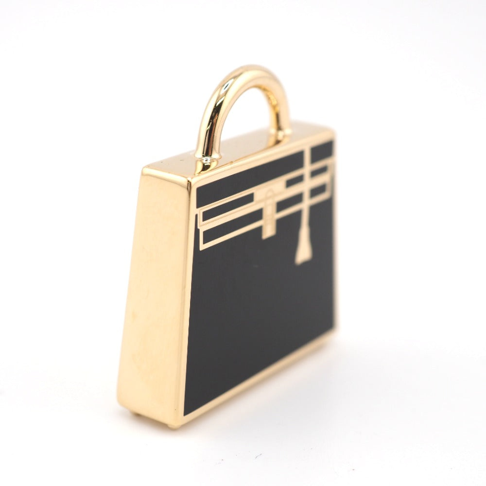 HERMES Necklace 071667FD gold black Pendant top Kelly Curiosity