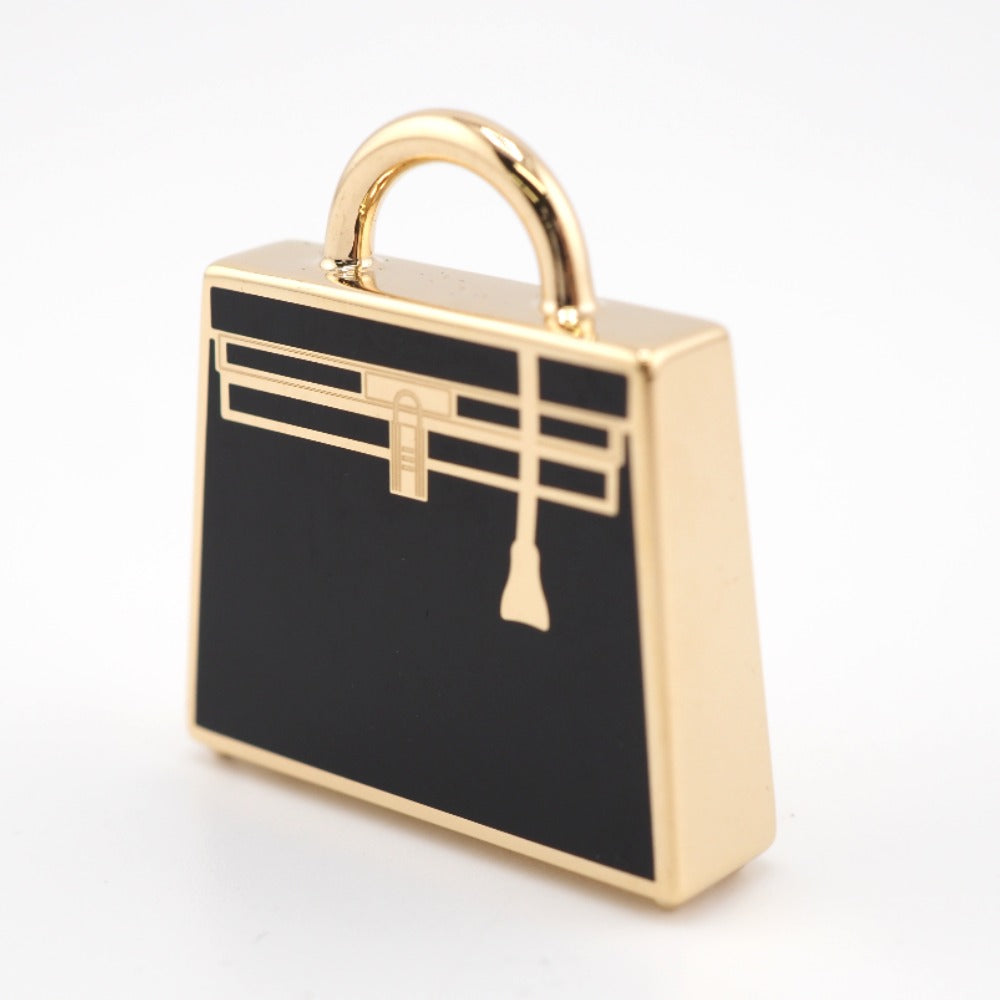 HERMES Necklace 071667FD gold black Pendant top Kelly Curiosity
