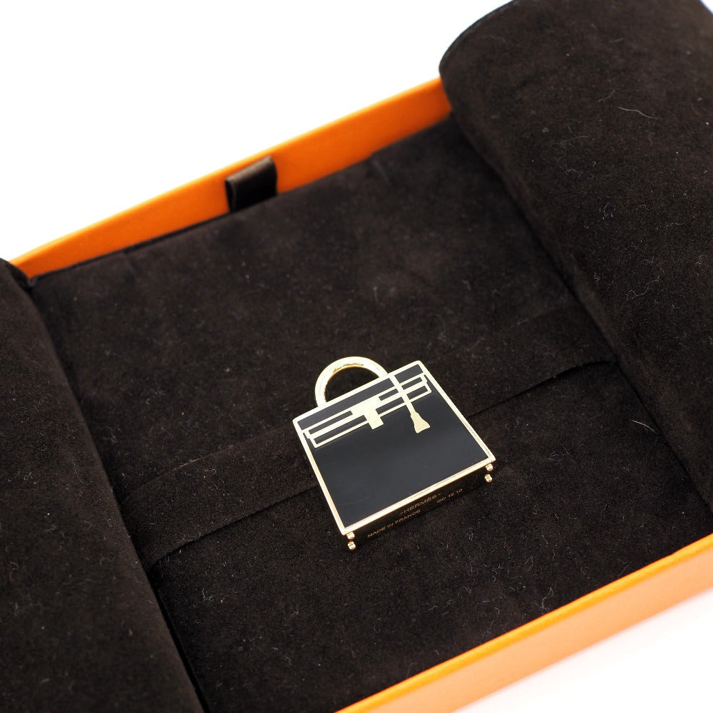 HERMES Necklace 071667FD gold black Pendant top Kelly Curiosity