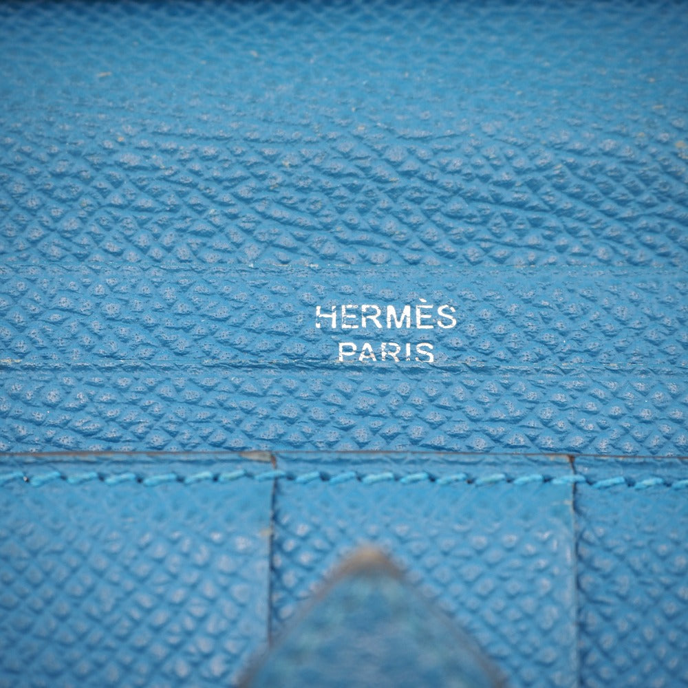 HERMES Long Wallet Purse Epsom blue Bane Souffle Women Used