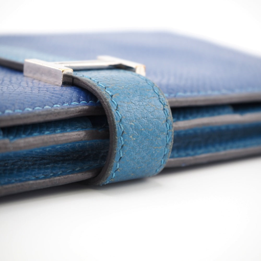 HERMES Long Wallet Purse Epsom blue Bane Souffle Women Used