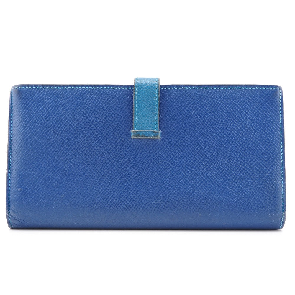 HERMES Long Wallet Purse Epsom blue Bane Souffle Women Used