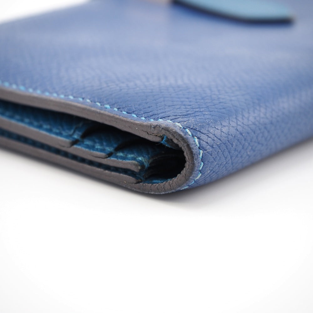 HERMES Long Wallet Purse Epsom blue Bane Souffle Women Used