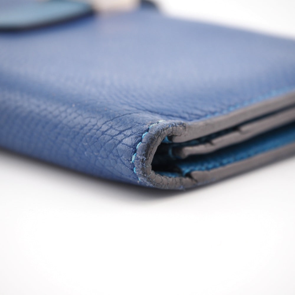 HERMES Long Wallet Purse Epsom blue Bane Souffle Women Used
