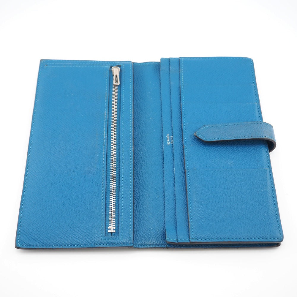 HERMES Long Wallet Purse Epsom blue Bane Souffle Women Used