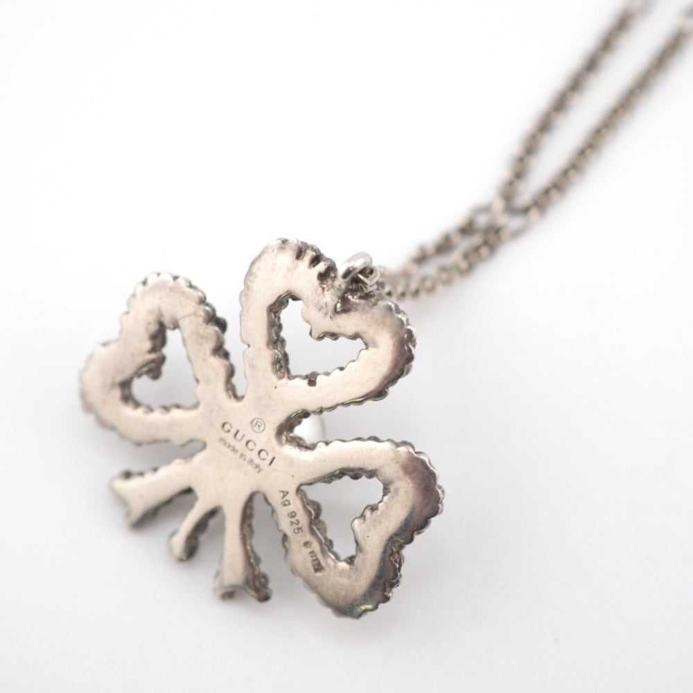 GUCCI Necklace Silver925 Silver Fake pearl Clover Women Used