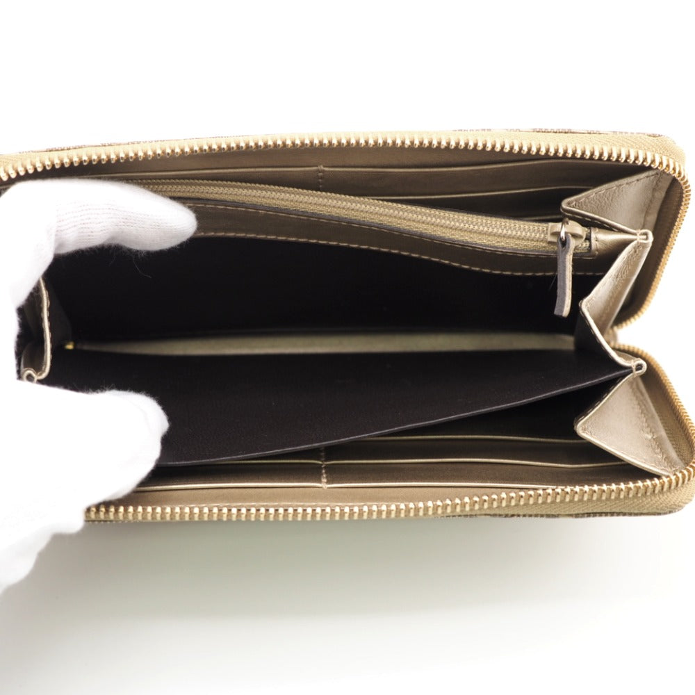 GUCCI Long Wallet Purse 224253 embossed calf leather Champagne Zip Around Bamboo Diamante Women Used
