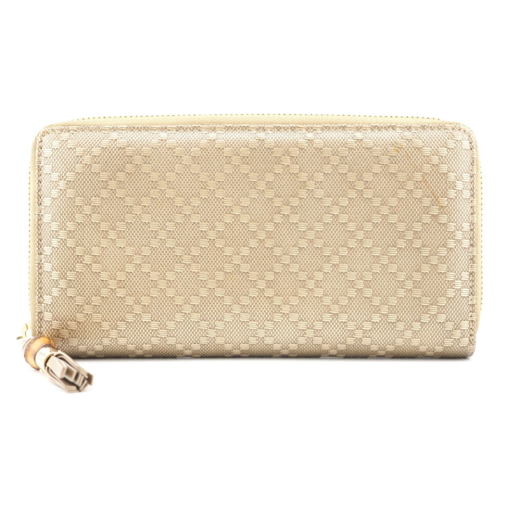 GUCCI Long Wallet Purse 224253 embossed calf leather Champagne Zip Around Bamboo Diamante Women Used