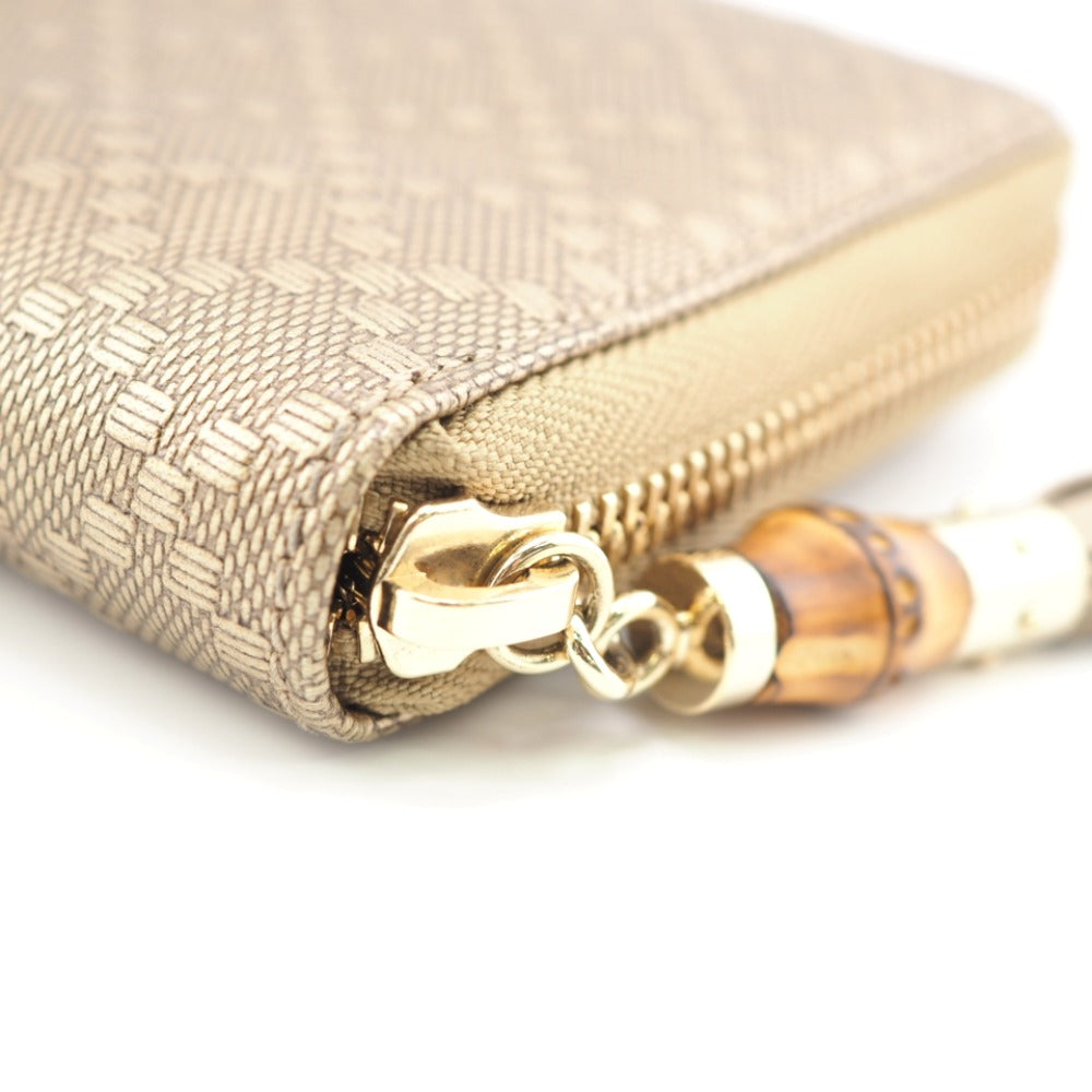 GUCCI Long Wallet Purse 224253 embossed calf leather Champagne Zip Around Bamboo Diamante Women Used