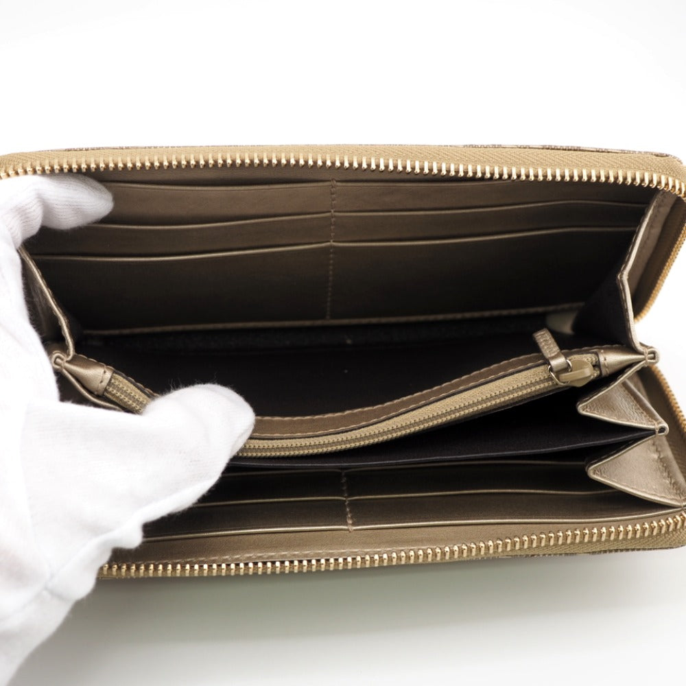 GUCCI Long Wallet Purse 224253 embossed calf leather Champagne Zip Around Bamboo Diamante Women Used