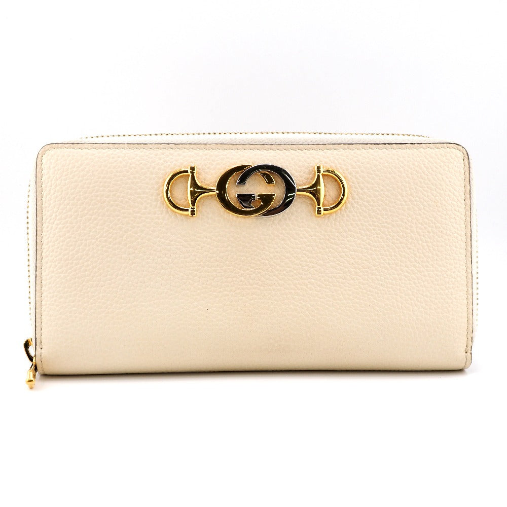GUCCI Long Wallet Purse 570661 leather cream Zip Around Zumi Women Used