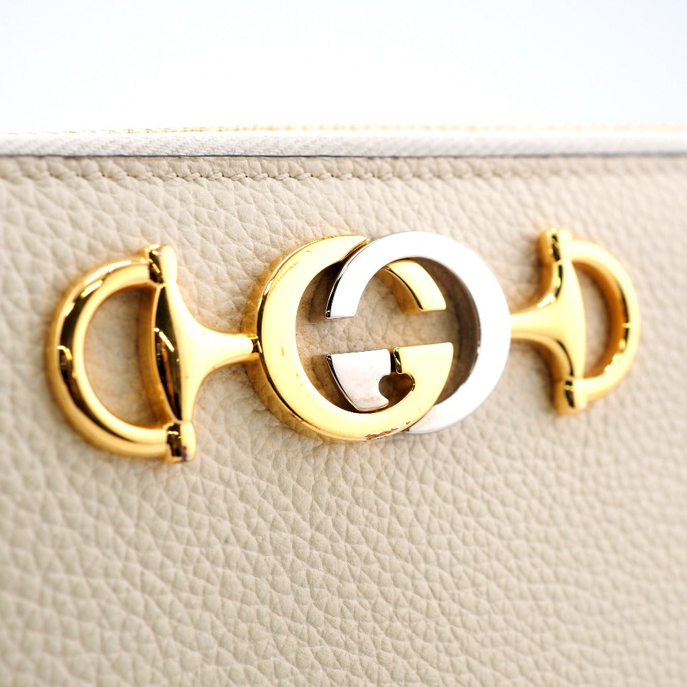 GUCCI Long Wallet Purse 570661 leather cream Zip Around Zumi Women Used