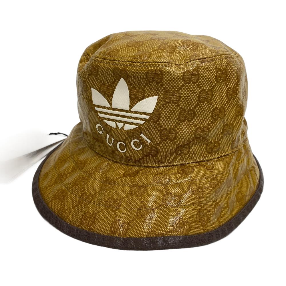 GUCCI hat 696484 Cotton, Nylon Brown Adidas Bucket Hat GG crystal S 57 mens S Used