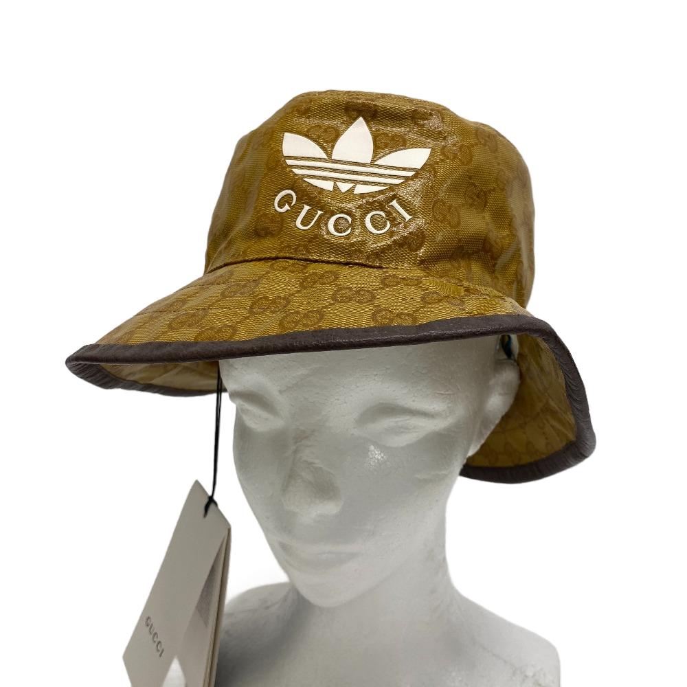 GUCCI hat 696484 Cotton, Nylon Brown Adidas Bucket Hat GG crystal S 57 mens S Used
