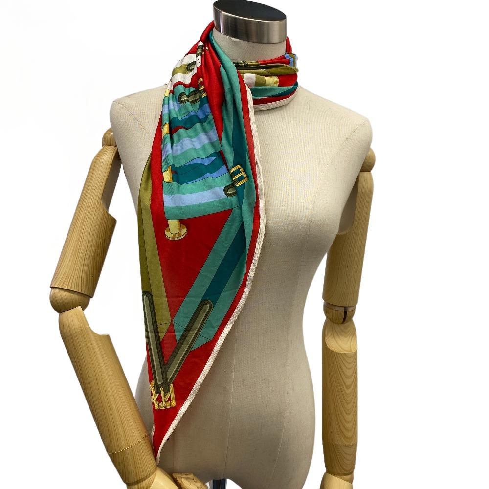 HERMES scarf silk Red Triangle Jean Women Used