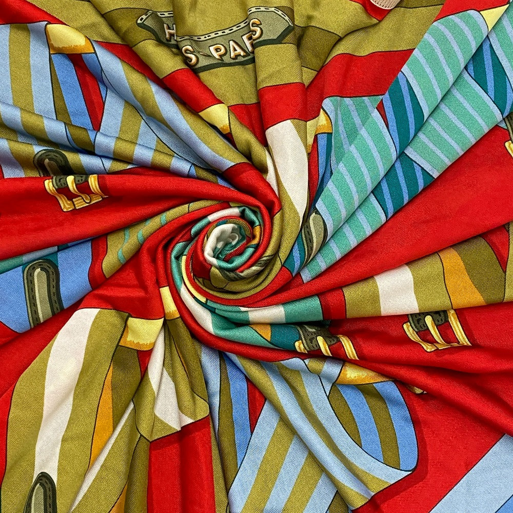 HERMES scarf silk Red Triangle Jean Women Used