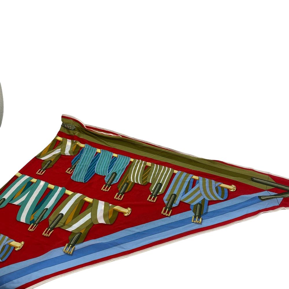 HERMES scarf silk Red Triangle Jean Women Used