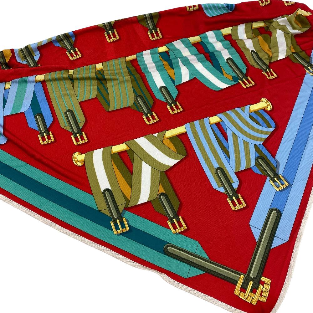HERMES scarf silk Red Triangle Jean Women Used