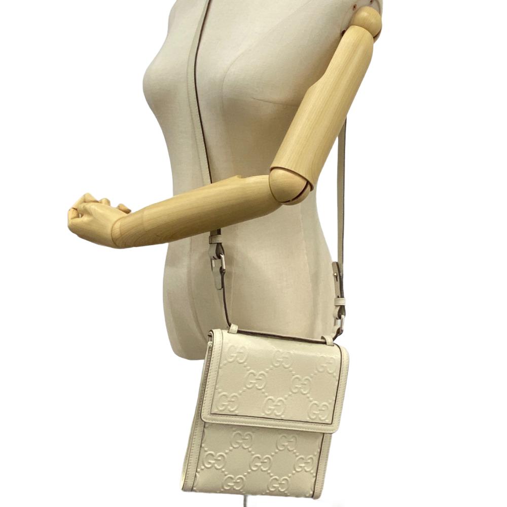 GUCCI Shoulder Bag 625782 leather white GG emboss Women Used