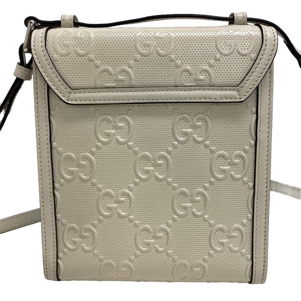GUCCI Shoulder Bag 625782 leather white GG emboss Women Used