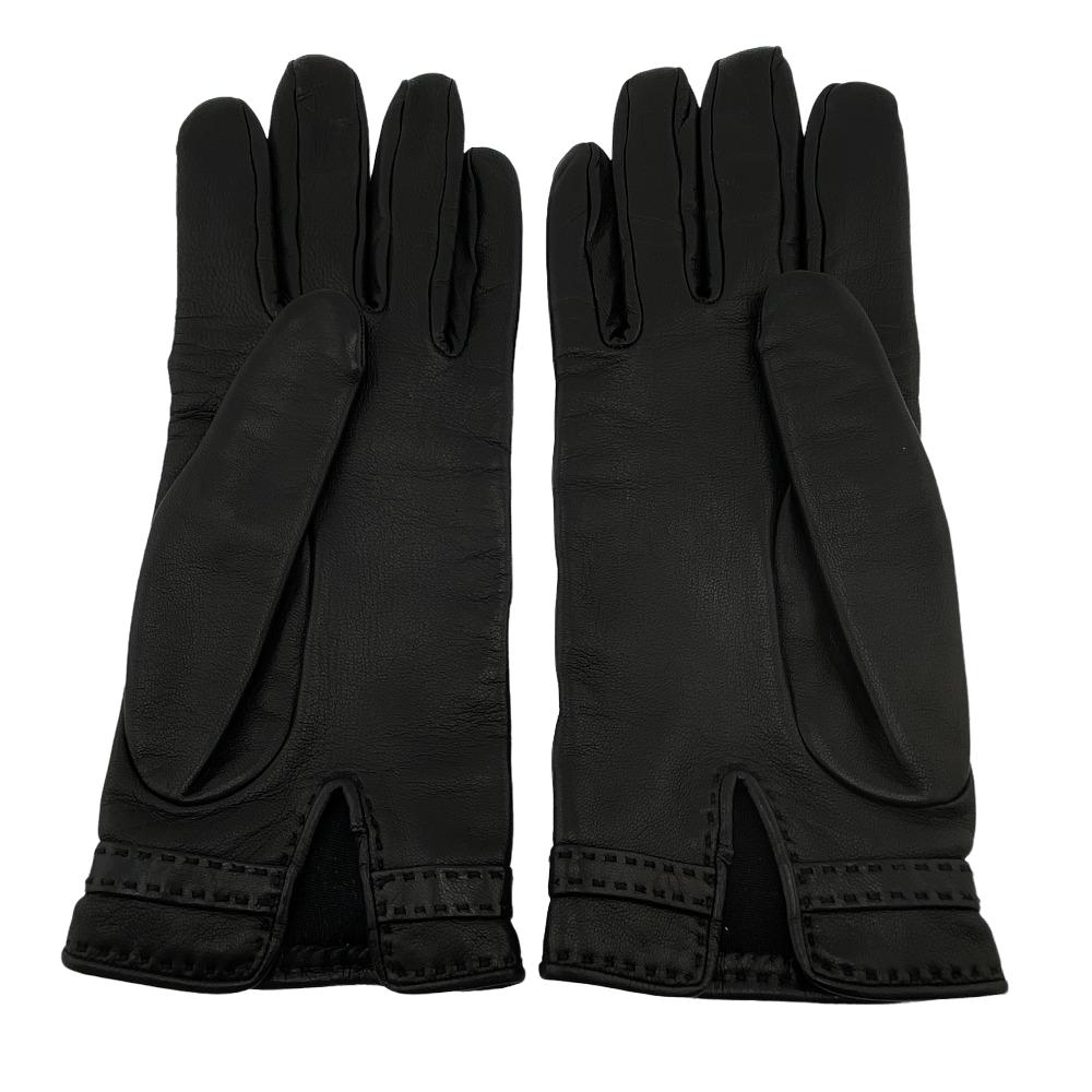 HERMES gloves leather black Chene Dunkle