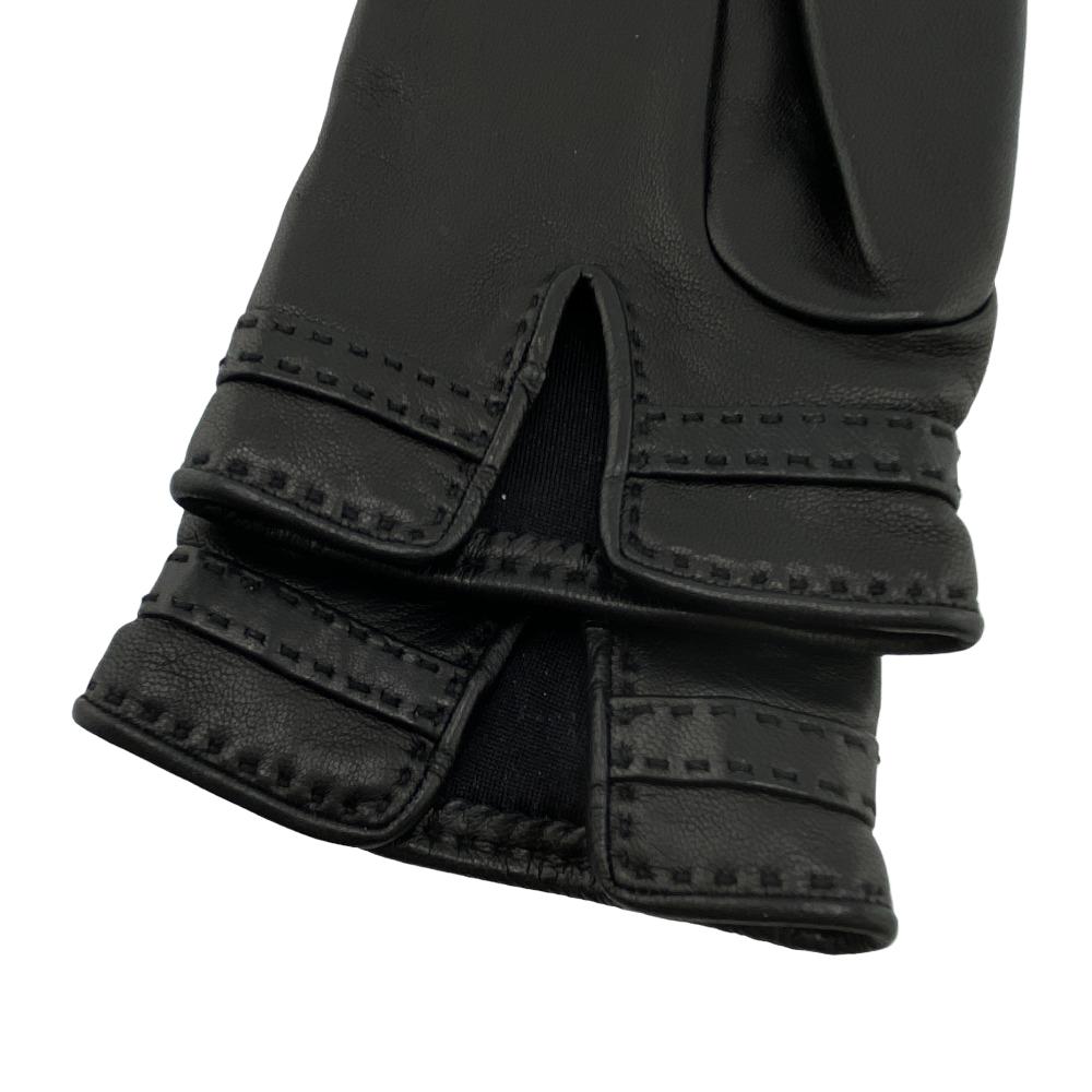 HERMES gloves leather black Chene Dunkle