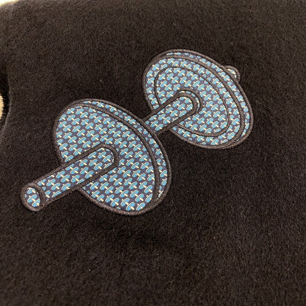 HERMES Scarf Cashmere Pashmina , Silk Dark navy Fringe muffler Dumbbell logo embroidery mens Used