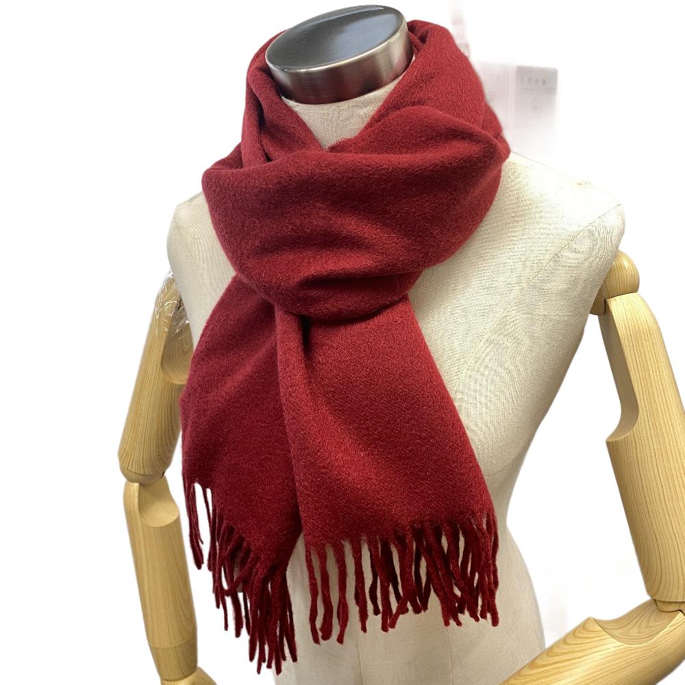 HERMES Scarf cashmere Red fringe Women(Unisex) Used