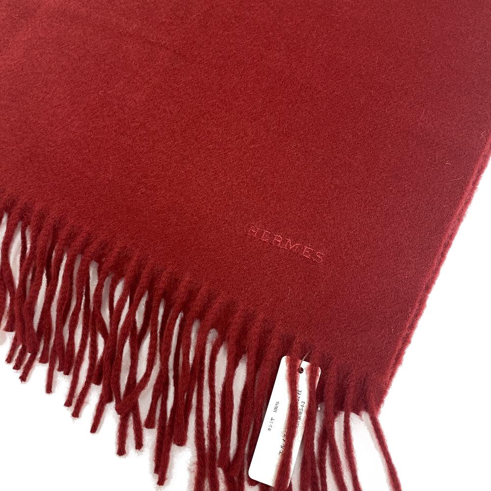 HERMES Scarf cashmere Red fringe Women(Unisex) Used
