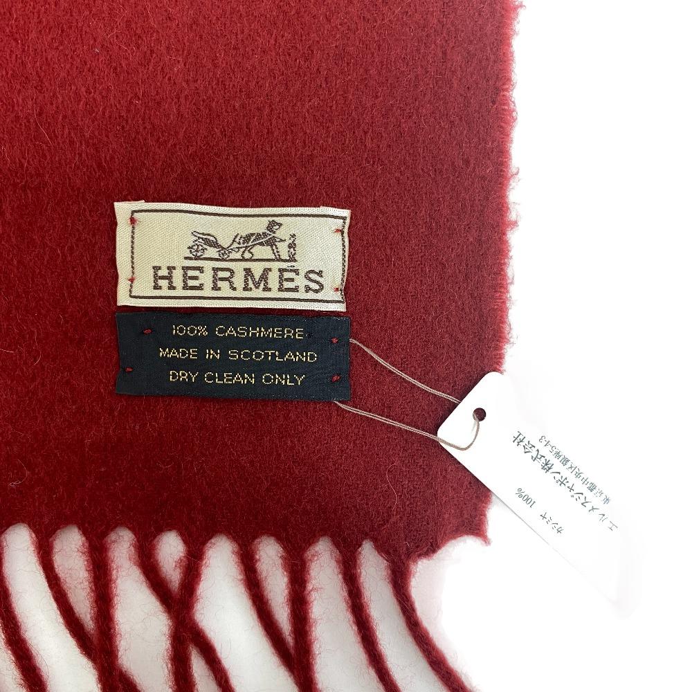 HERMES Scarf cashmere Red fringe Women(Unisex) Used