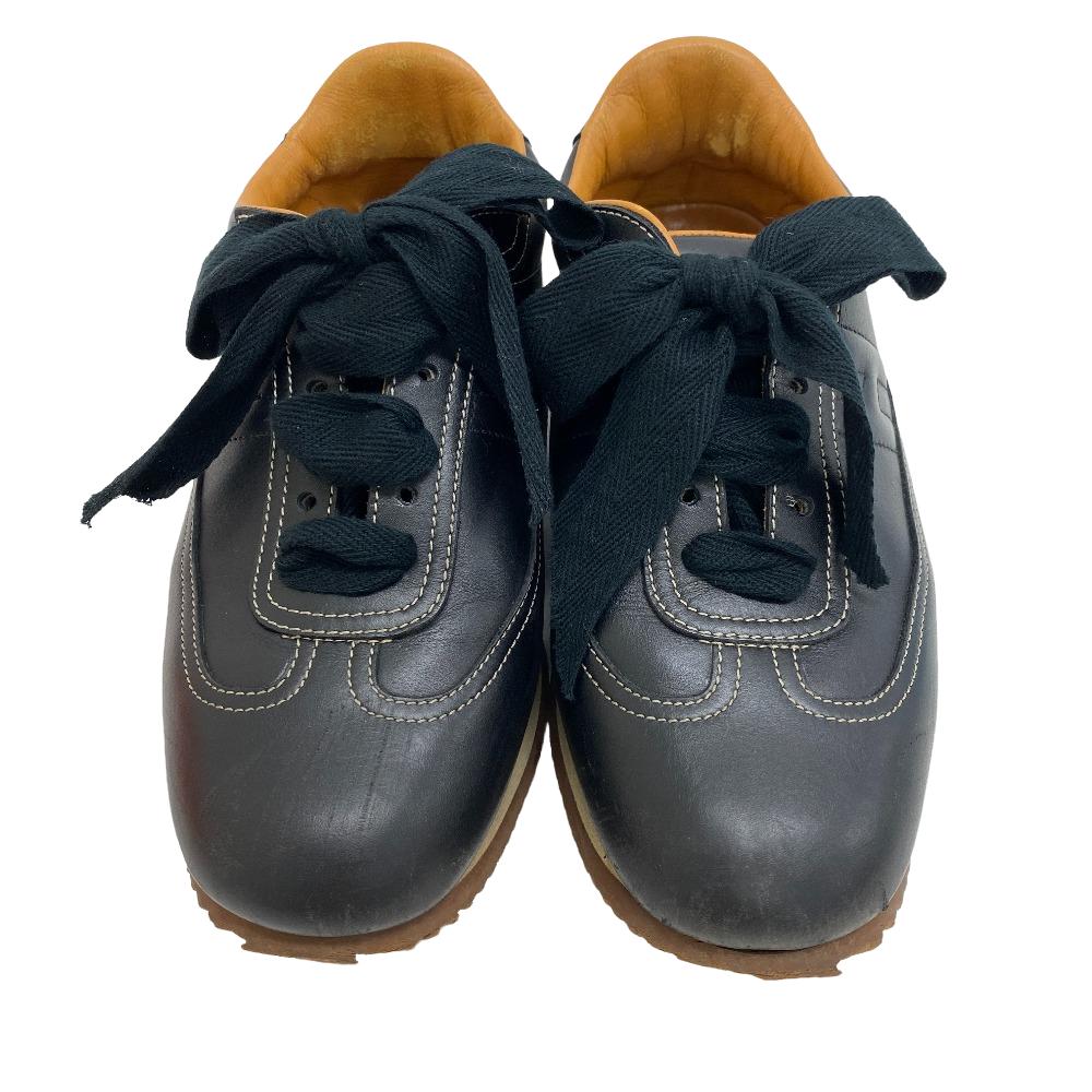 HERMES sneakers leather black Lining quick 37