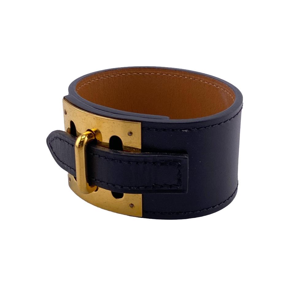 HERMES Bangle leather black Kelly bangle M