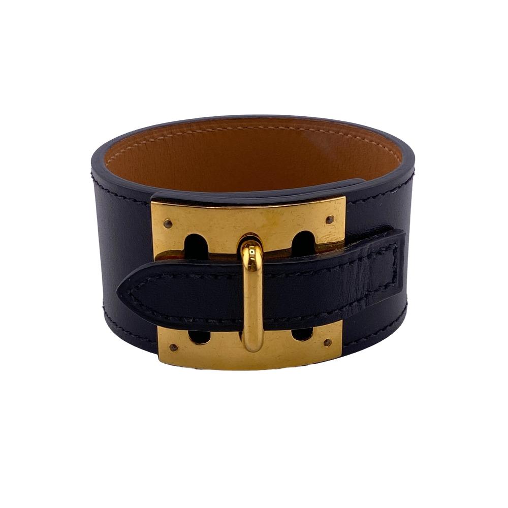 HERMES Bangle leather black Kelly bangle M