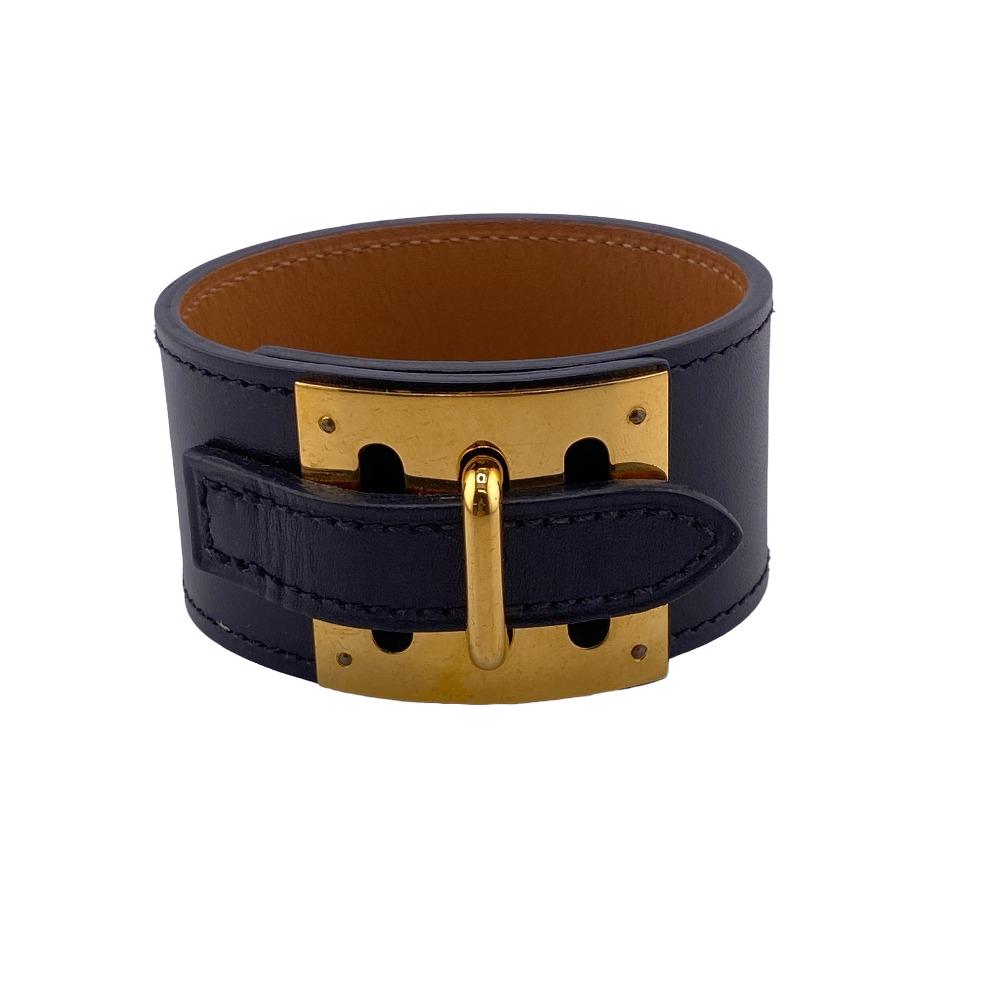 HERMES Bangle leather black Kelly bangle M