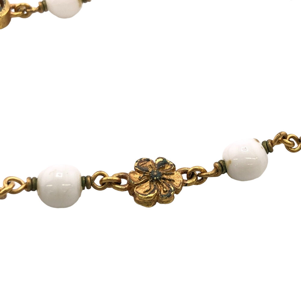 GUCCI Necklace Gold Plated gold Flower pearl Interlocking G Women Used