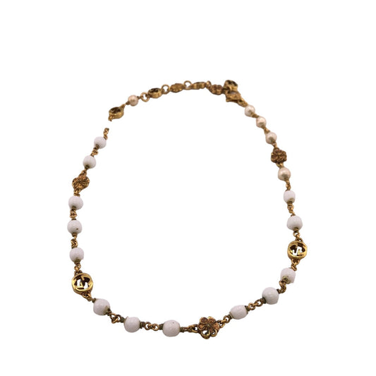 GUCCI Necklace Gold Plated gold Flower pearl Interlocking G Women Used