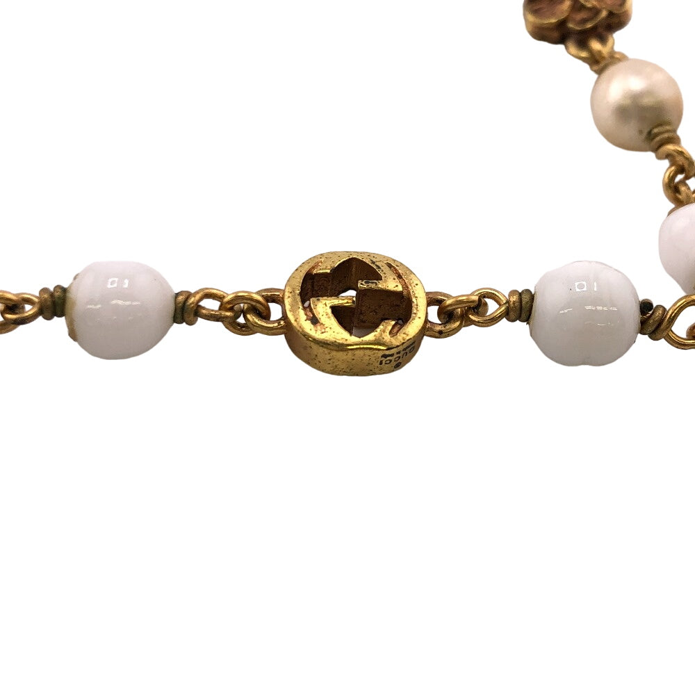 GUCCI Necklace Gold Plated gold Flower pearl Interlocking G Women Used