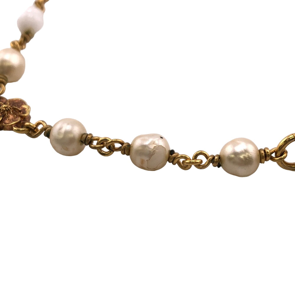 GUCCI Necklace Gold Plated gold Flower pearl Interlocking G Women Used