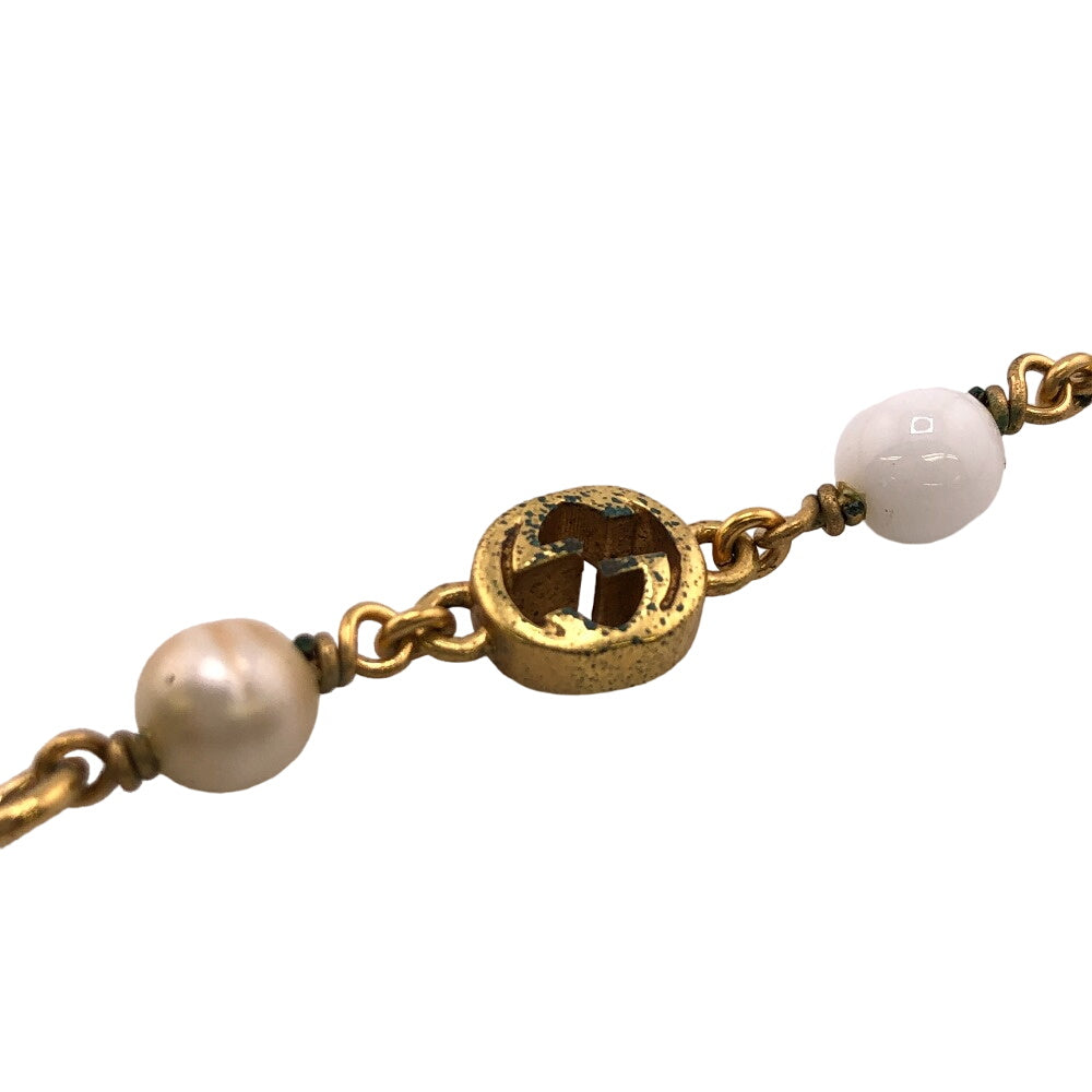 GUCCI Necklace Gold Plated gold Flower pearl Interlocking G Women Used