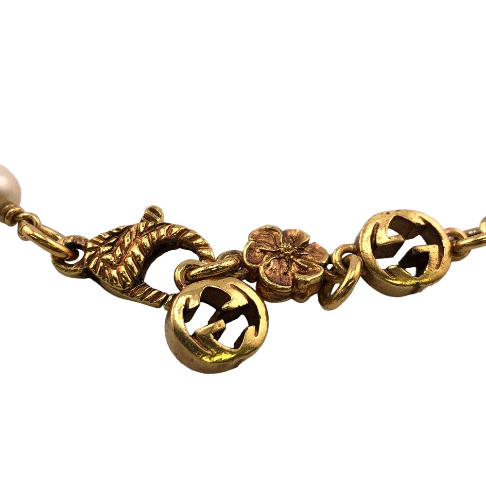 GUCCI Necklace Gold Plated gold Flower pearl Interlocking G Women Used