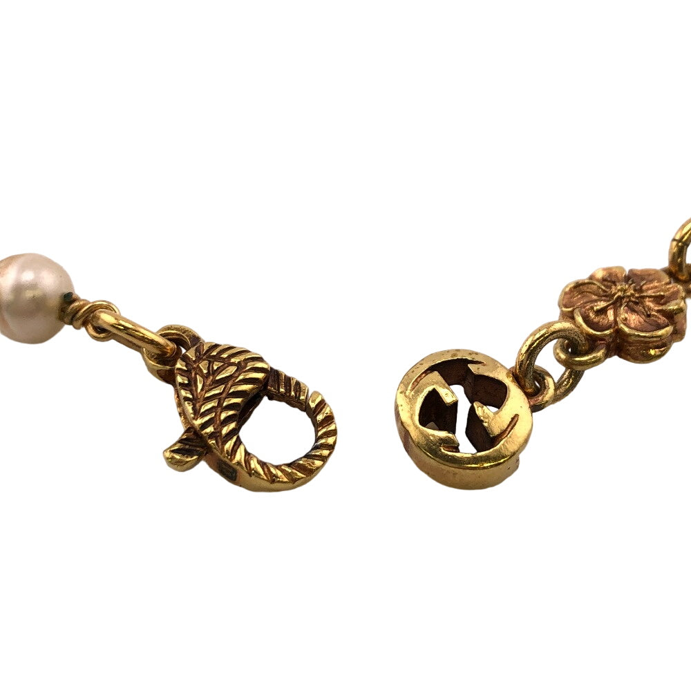 GUCCI Necklace Gold Plated gold Flower pearl Interlocking G Women Used