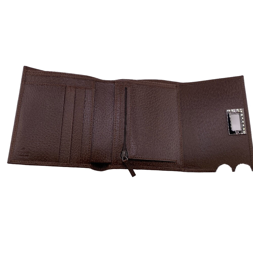 GUCCI Tri-fold wallet leather Brown Women(Unisex) Used
